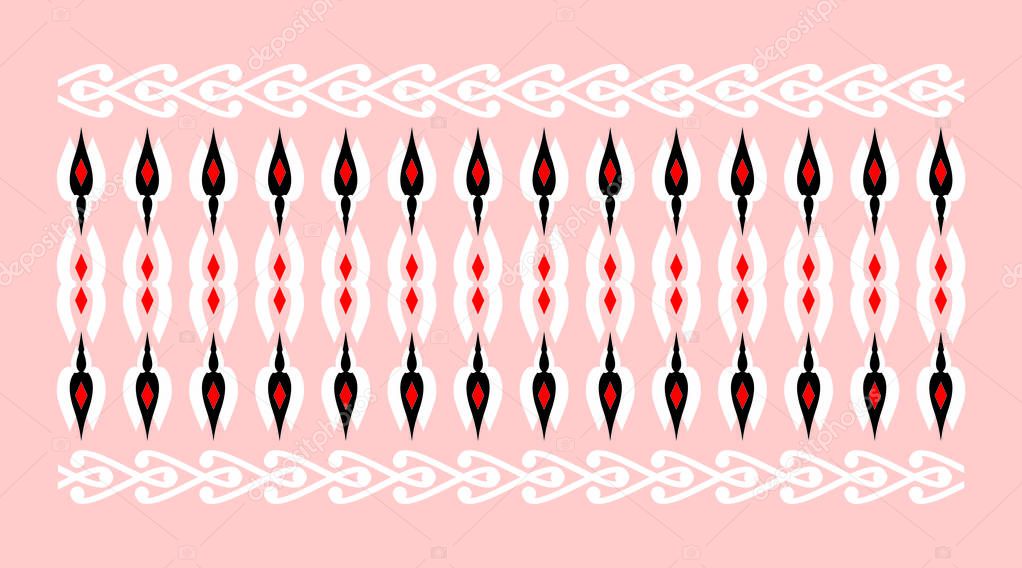 Elegant and decorative border of Hindu and Arabic inspiration of various colors, white, red and black and rose background