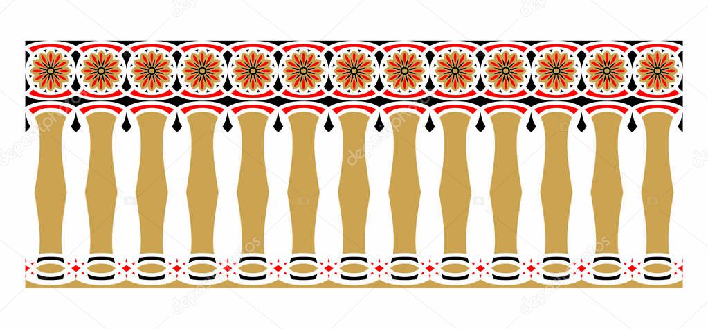 Elegant, spectacular and decorative border of Hindu and Arabic inspiration of various colors, golden, red and black