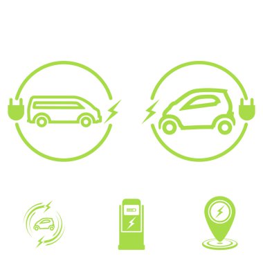 Simgeler elektrikli araba ayarlayın. Elektrikli araç şarj Istasyonu.
