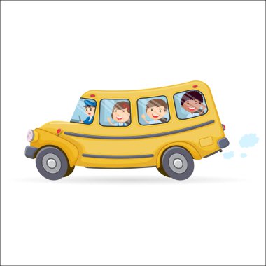 Komik Okul otobüsü. Çocuk Binicilik üzerinde okul otobüs.