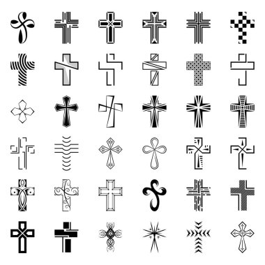 simgeler çapraz ayarlayın. siyah Hıristiyan Cross.