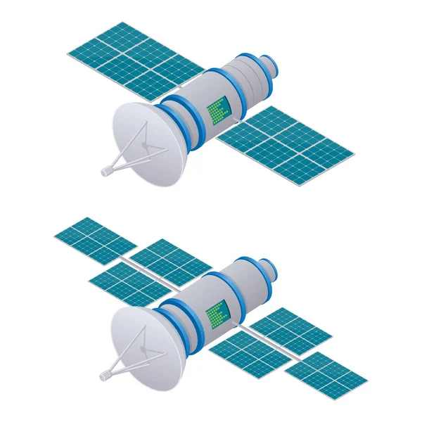 Illustrazione isometrica satellitare GPS. Tecnologia satellitare senza fili . — Vettoriale Stock