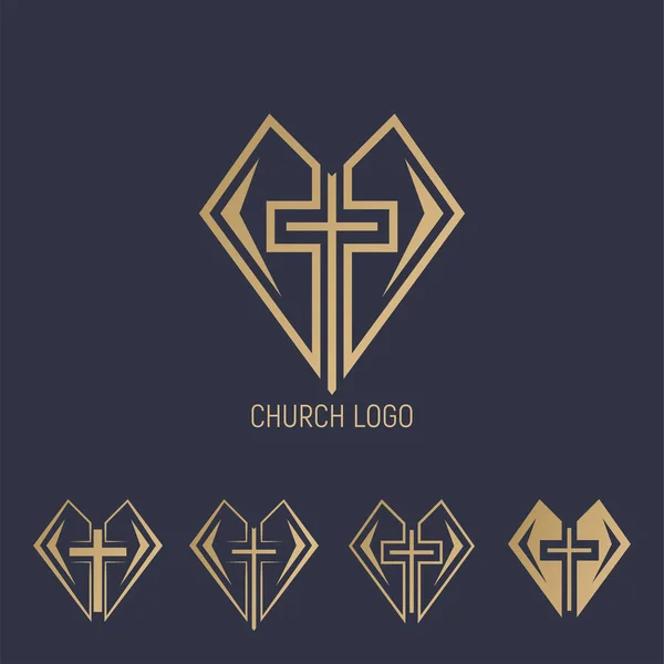 Set logo. Church logo. Cross with heart. — Stock Vector