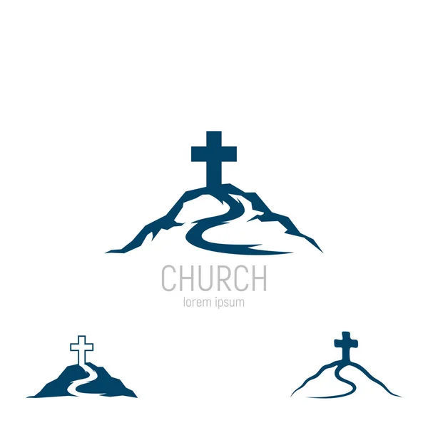 Soyut Hıristiyan çapraz logo vektör şablonu. Kilise logosu. Vektör illüstrasyonu