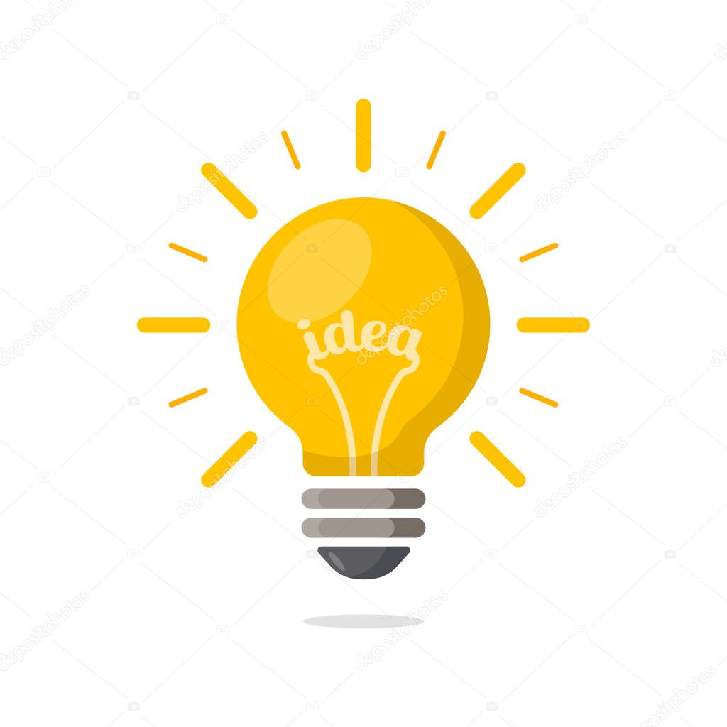 Light bulb with rays shine. Energy and idea symbol.