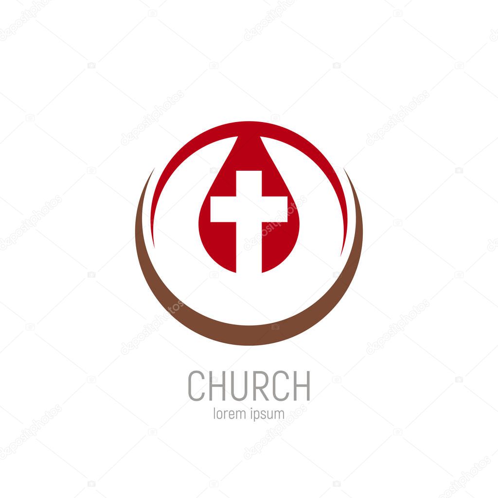 Church logo. A drop of Jesus blood with a cross in it. Vector illustration