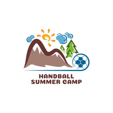 Logo hentbol yaz kampı. Çizgi film logosu. Vektör İllüstrasyonu