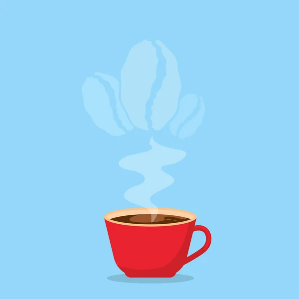Чашка Горячего Кофе Растущим Ароматом Кофейных Зерен Векторная Иллюстрация — стоковый вектор