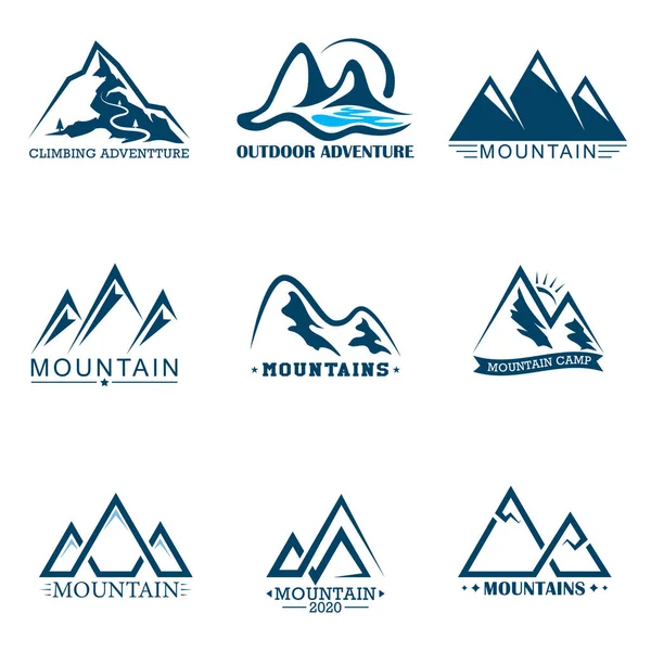 Dağların logosunu ayarla. Logo dağda açık hava macerası. Vektör illüstrasyonu