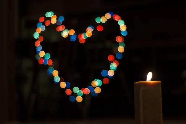 Kerzen Leuchten Mit Einem Hintergrund Bokeh Wie Ein Herz Abstrakte — Stockfoto