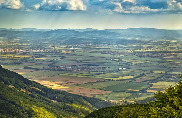 Vista Dall Alto Dalla Collina Campi Agricoli Piccoli Villaggi — Foto Stock