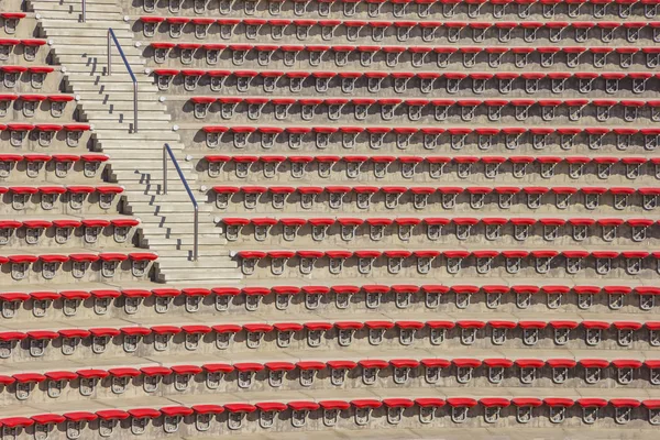 Empty Red Plastic Chairs Stands Stadium Amphitheater Many Empty Seats — Stock Photo, Image