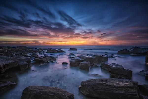 Magnificent Sunrise View Black Sea Coast Varna Bulgaria Blue Hour — Stock Photo, Image