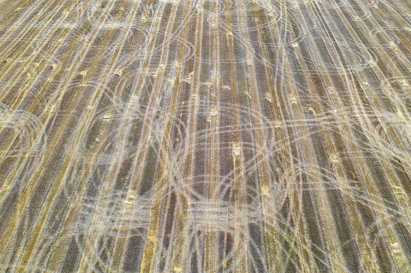 Boerderij veld met tractor sporen na oogst, — Stockfoto