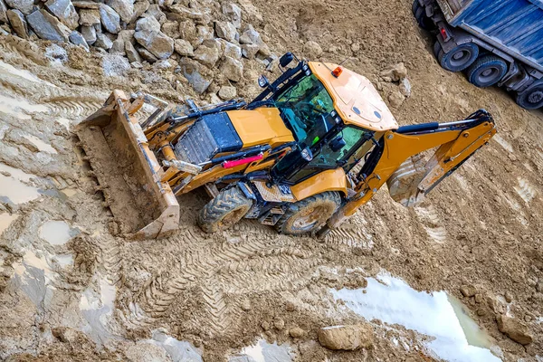 Gul Bulldozer Limjord Industribyggarbetsplatsen — Stockfoto