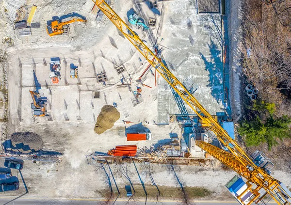 Equipamento Construção Trabalhar Estaleiro Vista Aérea Drone — Fotografia de Stock