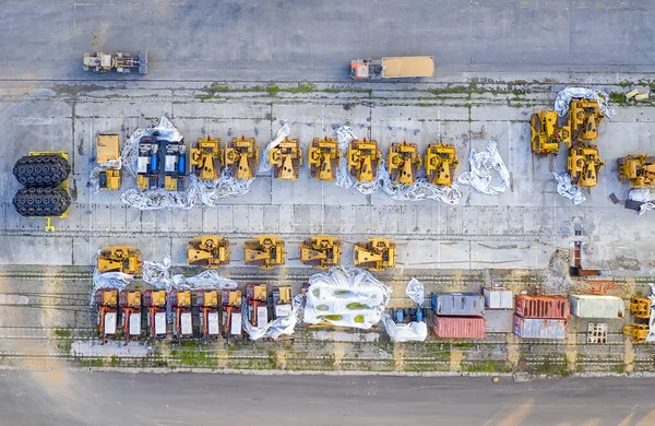 Liman Parkındaki Endüstriyel Ekipman Insansız Hava Aracı Görüntüsü Üst Görünüm — Stok fotoğraf