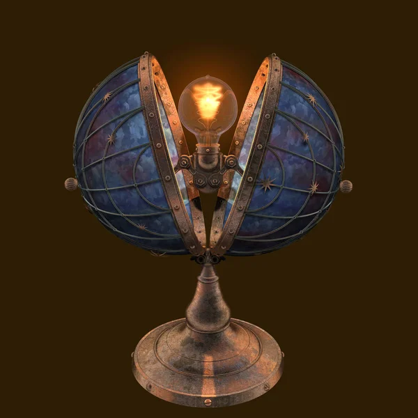 3D renderizado steampunk estilo globo en forma de lámpara de Edison con estrella — Foto de Stock