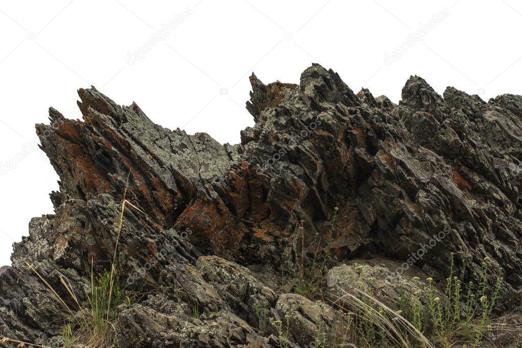 Large rough rocks on white background. Natural mountain stones.