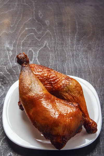 Roasted Chicken Legs Cooked Barbecue White Plate Black Background Top — Stock Photo, Image