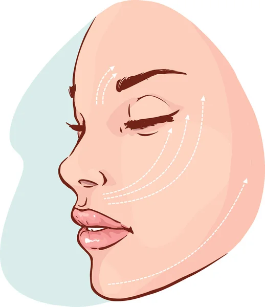 Schöne Frau Mit Markierungen Auf Ihrem Gesicht Für Plastische Kosmetische — Stockvektor