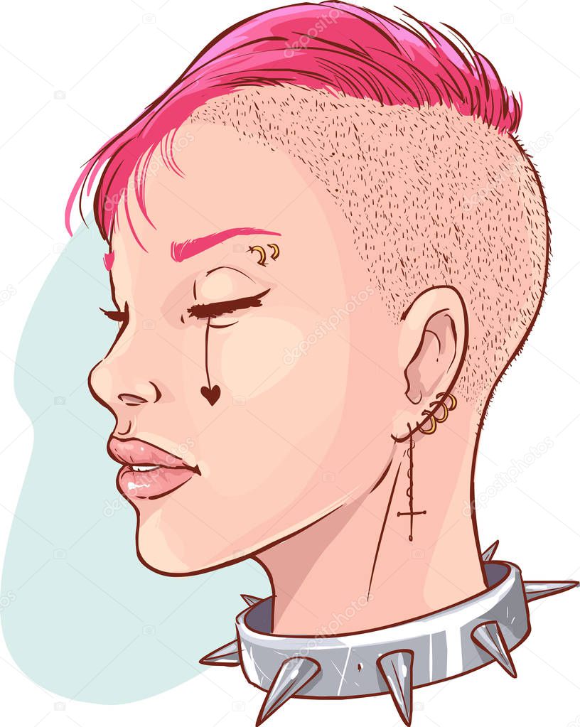  Vector illustration of a Young punk girl isolated
