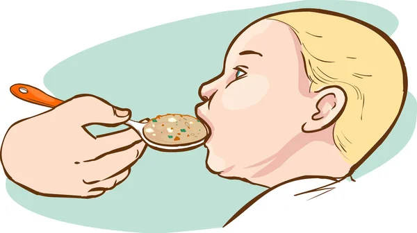 Bebé Siendo Alimentado Con Una Cuchara — Archivo Imágenes Vectoriales