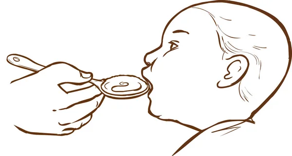 用勺子喂养婴儿 — 图库矢量图片