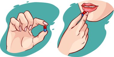 Bir hap/vitamini vektör çizim alarak bir kadın