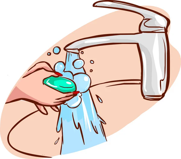 Händewaschen Mit Seife Unter Fließendem Wasser — Stockvektor