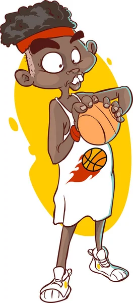 Zwarte Basketbalspeler Met Bal Vector Afbeelding — Stockvector