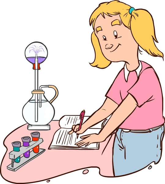 Menina Adolescente Fazendo Trabalho Laboratório Escola — Vetor de Stock