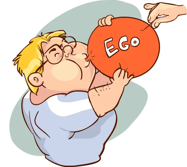 Vetor ilustração homem inflando um ego balão —  Vetores de Stock