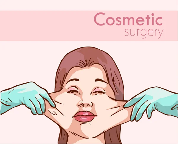 Surgeon hands with woman plastic surgery process vector illustra — Stock Vector