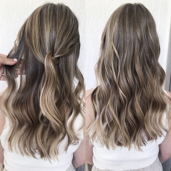 Penteado profissional com cor de cabelo balayage — Fotografia de Stock