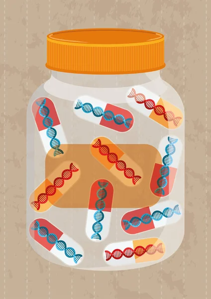 Genterapi Framtida Läkemedel Flaska Piller Med Dna — Stock vektor