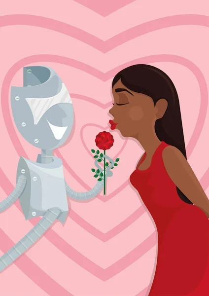 Cyber Amant Robot Une Femme Illustration Façon Dont Intellect Artificiel — Image vectorielle