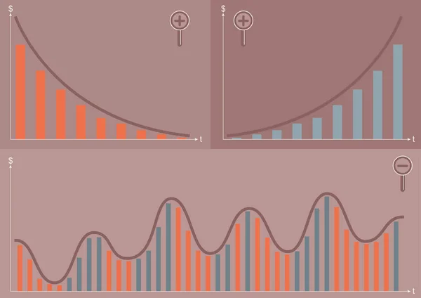 Ciclos Económicos Perspectiva Largo Corto Plazo Cuando Hace Zoom Ciclo — Vector de stock