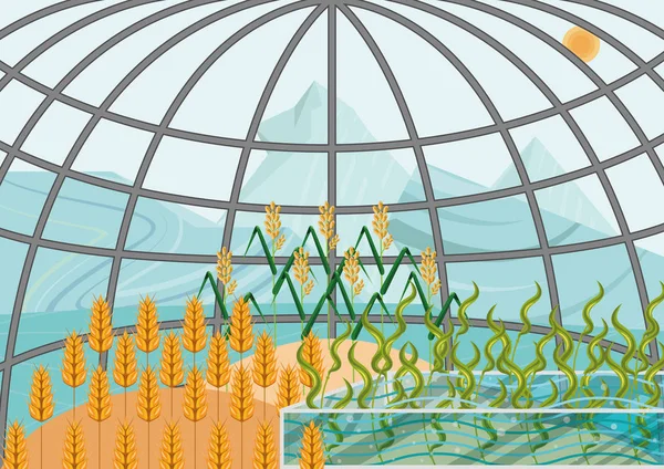 Système Écologique Fermé Concept Utilisation Une Station Bio Autosuffisante Avec — Image vectorielle