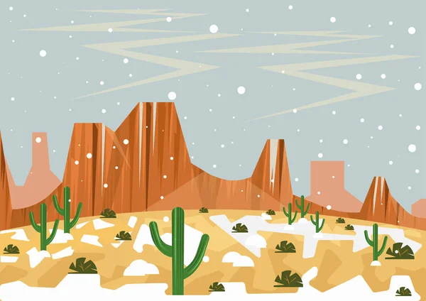 Neve Nel Deserto Illustrazione Insolito Raro Evento — Vettoriale Stock