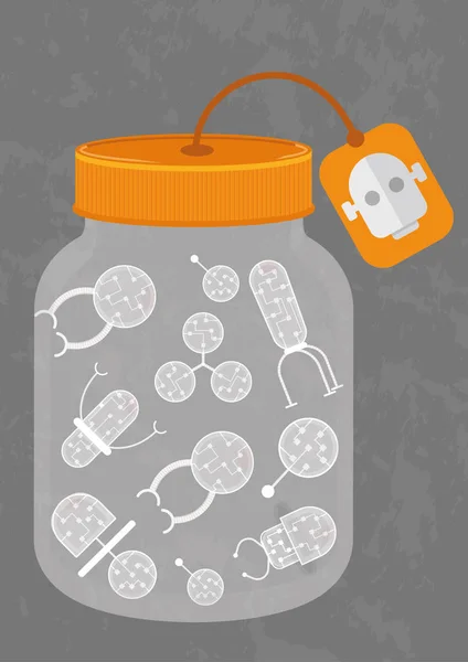 Bir ilaç şişesi ile farklı nanobotlar. Bir şişe var orada hapları yerine çoğu organik şeffaf membran ve mikroçip ile nanorobots