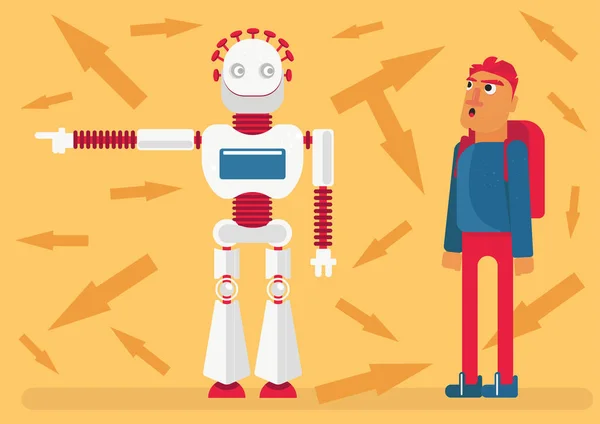 Robot Montre Chemin Vers Homme Illustration Influence Intelligence Artificielle Dans — Image vectorielle