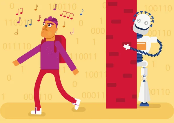 Bir adam müzik dinlerken, bir robot onu takip ediyor ve casusluk ediyor. Yapay zeka internetteki tüm aktivitelerimizi algılar ve kim olduğumuzu, neleri, nerede olduğumuzu niçin oluşturduğumuzu yaratır.