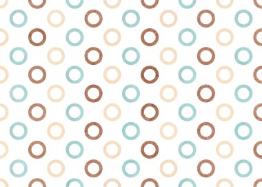 Beyaz zemin üzerine suluboya, bej ve kahverengi mavi daireler.