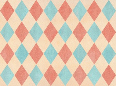 Suluboya, bej, mavi ve pembe elmas desen. Moda Tekstil, kumaş, arka planlar için geometrik geleneksel süsleme.