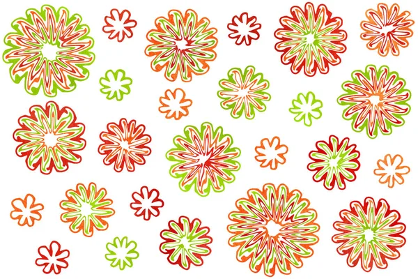 Акварель Красный Зеленый Оранжевый Абстрактные Цветы Белом Фоне — стоковое фото