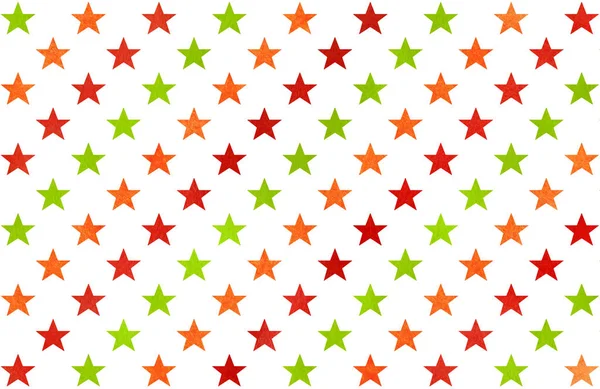 Watercolor Pattern Red Green Orange Stars White Background — Stock Photo, Image