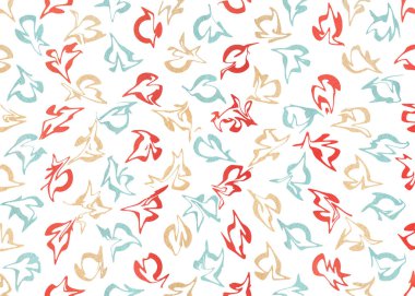 Suluboya kırmızı, mavi ve bej desen soyut. Moda tekstil, kumaş, arka planlar için süsleme