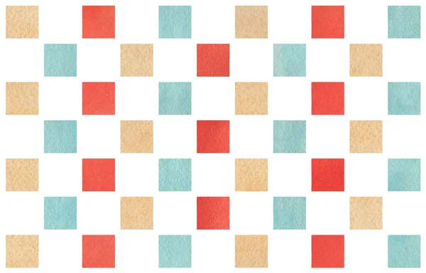 Aquarell Rot Blau Und Beige Quadratische Geometrische Muster — Stockfoto