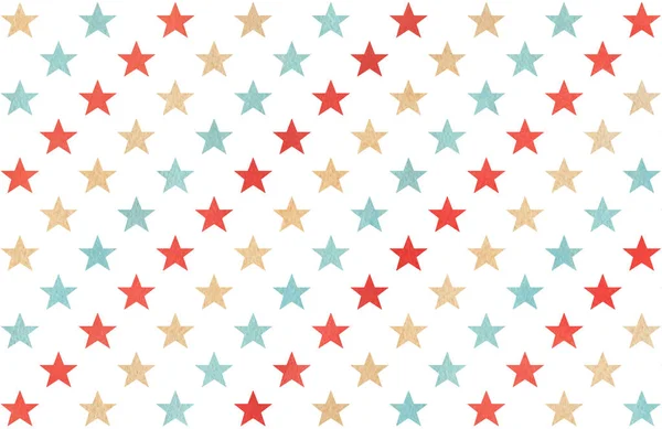 Watercolor Stars Pattern Red Blue Beige Colors — Stock Photo, Image